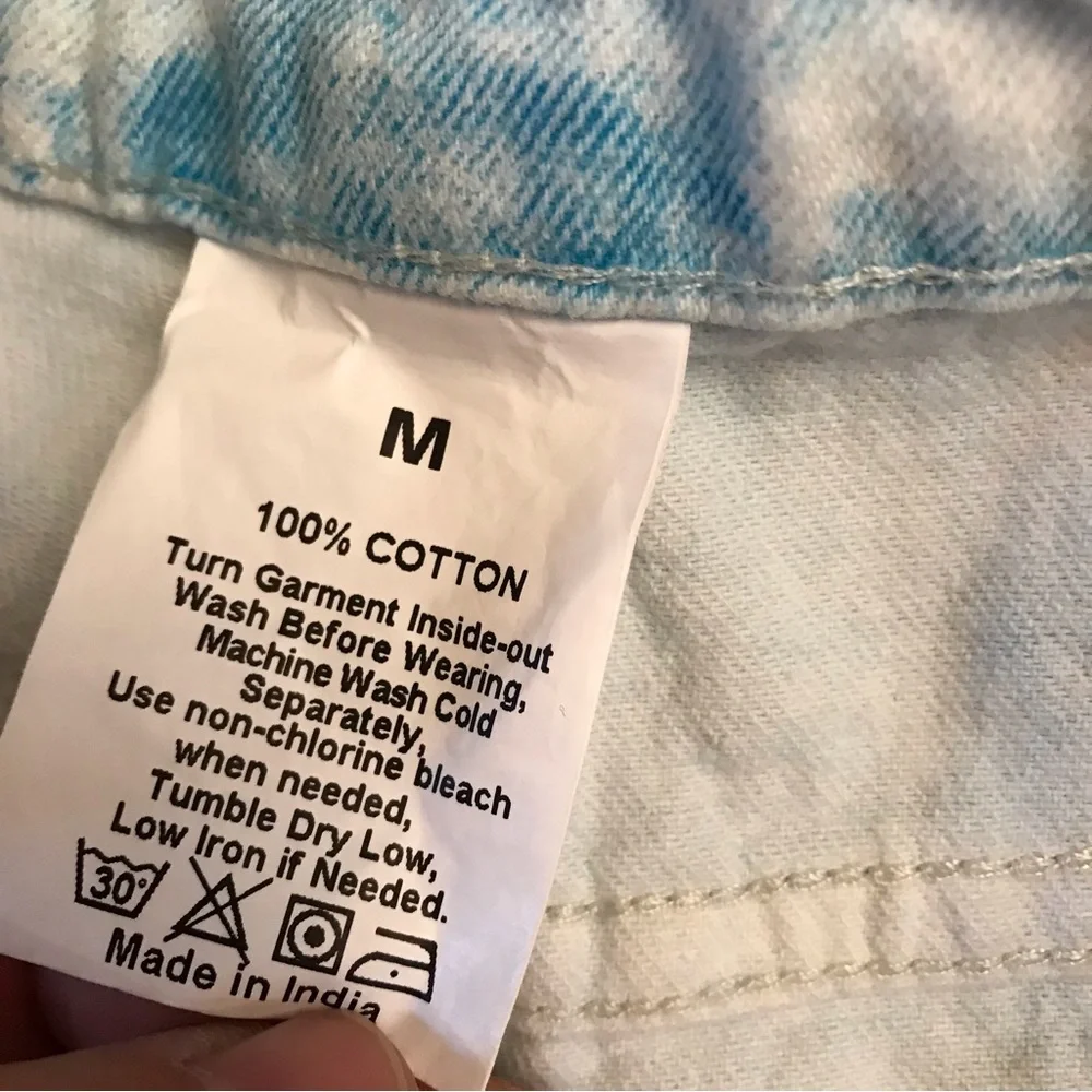 Tie Dye Denim Shorts NEW Womens Size Medium Sky Blue White High Waist Cotton - Picture 10 of 10